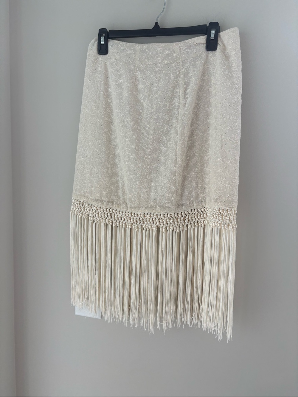 Lulu's Cream Fringe Hem Midi Skirt